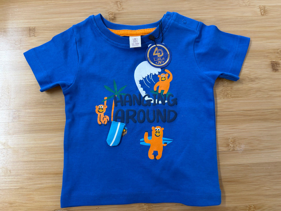 BN Baby Shirt – 12–18M | Royal Blue Hanging Around Graphic 100% Cotton | NWT