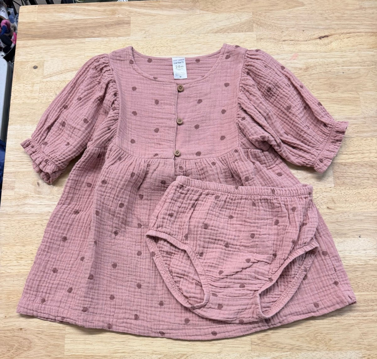 Carter's Muslin Dress with Diaper Cover – 24 Months | Dusty Pink | Carrot Print - Nest and Sprout-Consignment