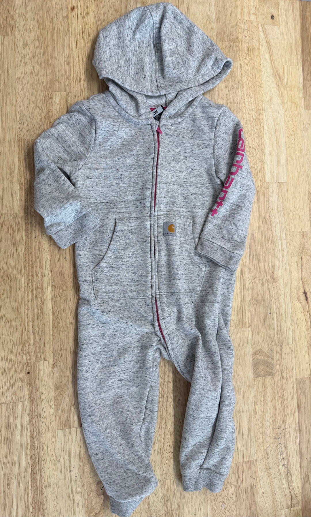Carhartt Hooded Romper – | Grey with Fuchsia Zipper