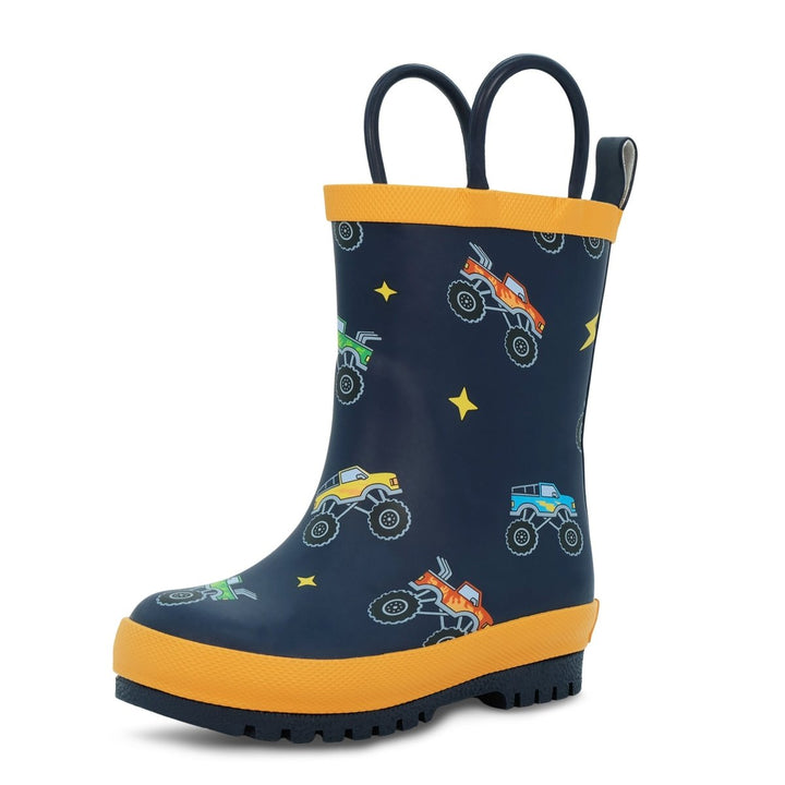 Jan & Jul Puddle - Dry Rain Boots (Handle) - Big Trucks - Nest and Sprout - Jan & Jul