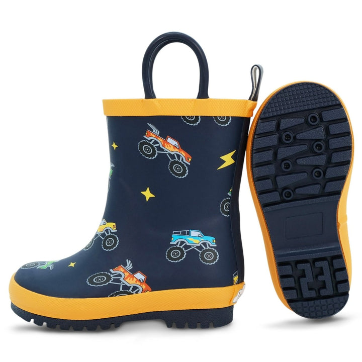 Jan & Jul Puddle - Dry Rain Boots (Handle) - Big Trucks - Nest and Sprout - Jan & Jul