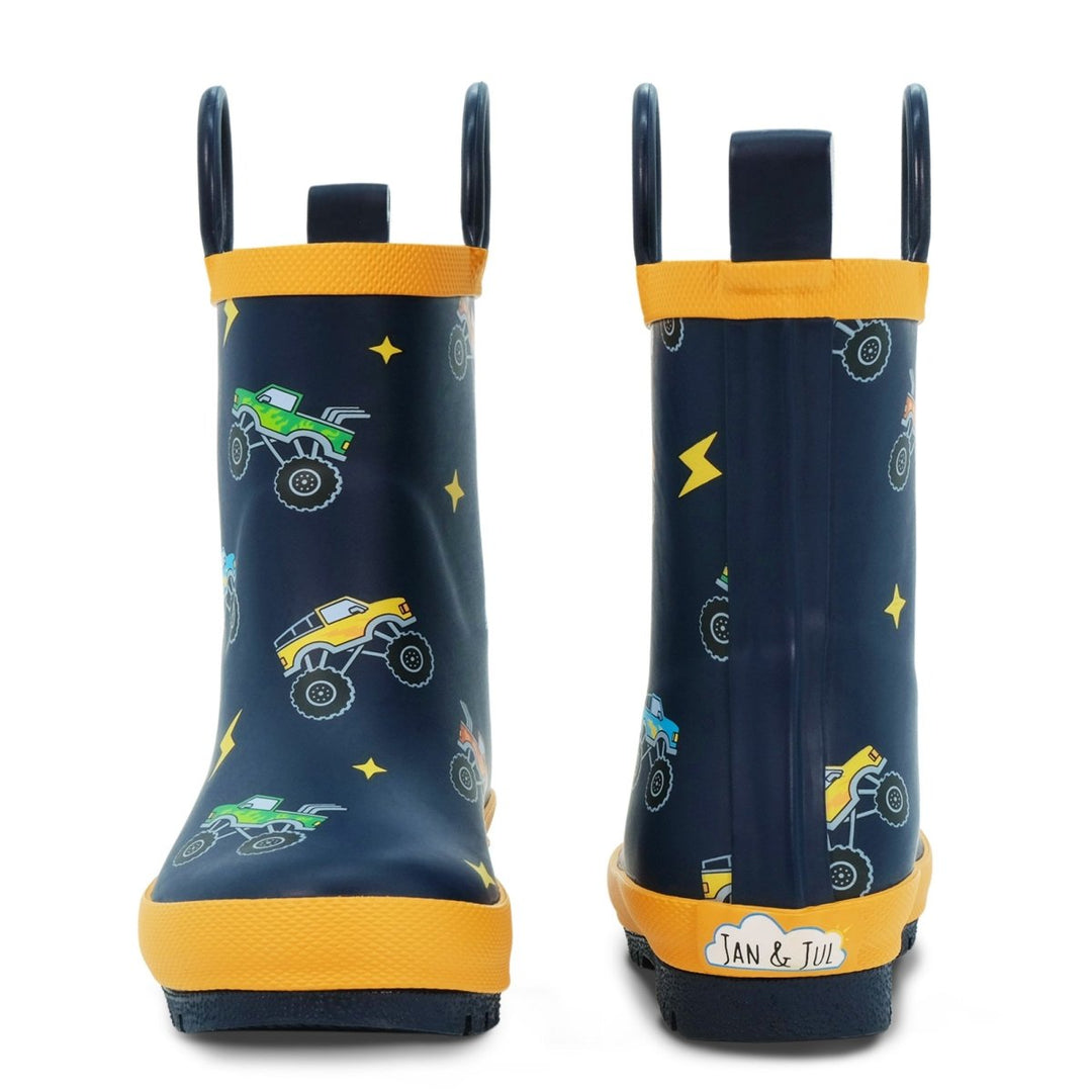 Jan & Jul Puddle - Dry Rain Boots (Handle) - Big Trucks - Nest and Sprout - Jan & Jul