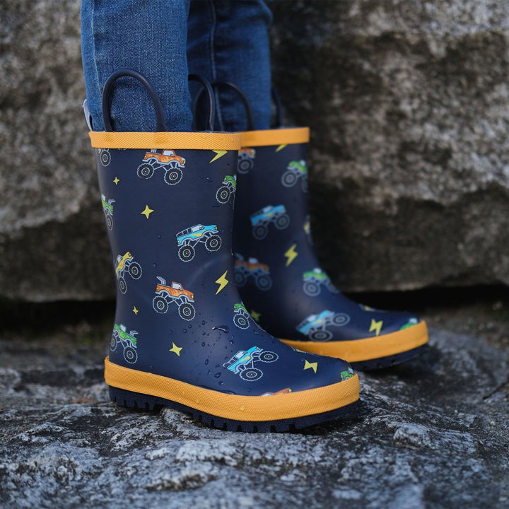 Jan & Jul Puddle - Dry Rain Boots (Handle) - Big Trucks - Nest and Sprout - Jan & Jul