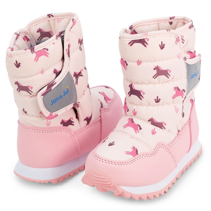 Jan &amp; Jul Winter Boots – Toasty-Dry Tall Puffy – Pink Ponies - Nest and Sprout-Jan &amp; Jul