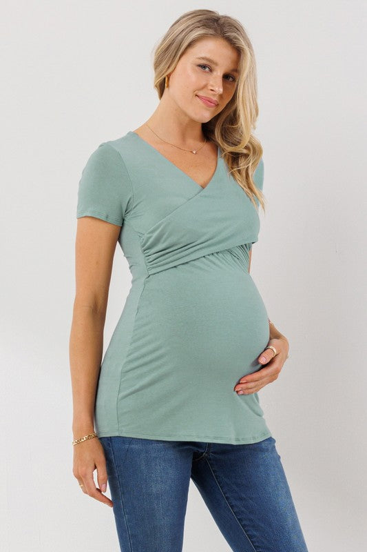 WAJCSHFS Maternity Tops For Pregnancy Fashion Women Short Sleeve Double  Layer Maternity Nursing Tops Shirts for Breastfeeding Maternity Clothes