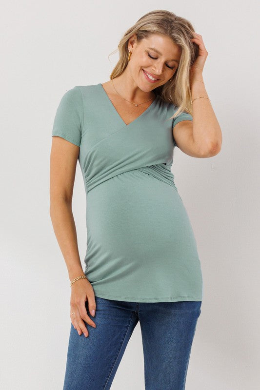 Basic Maternity Nursing Top with Wrap Neckline | Size Small Final Sale