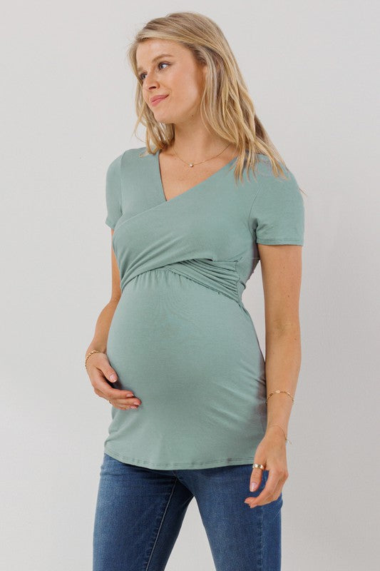 Basic Maternity Nursing Top with Wrap Neckline | Size Small Final Sale