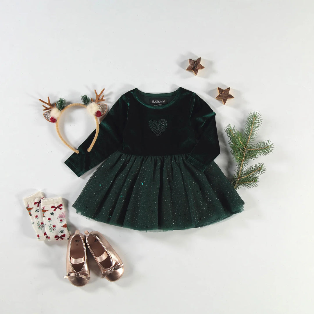 Baby/Toddler Velvet & Sequin Green Dress