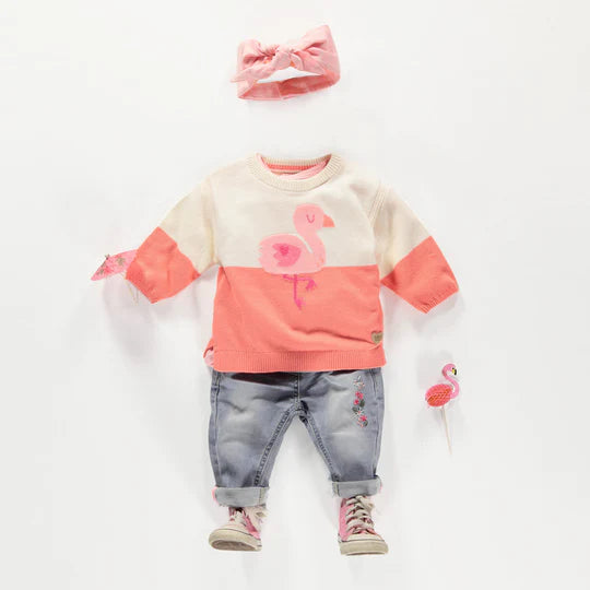 Cream and pink sweater with flamingo