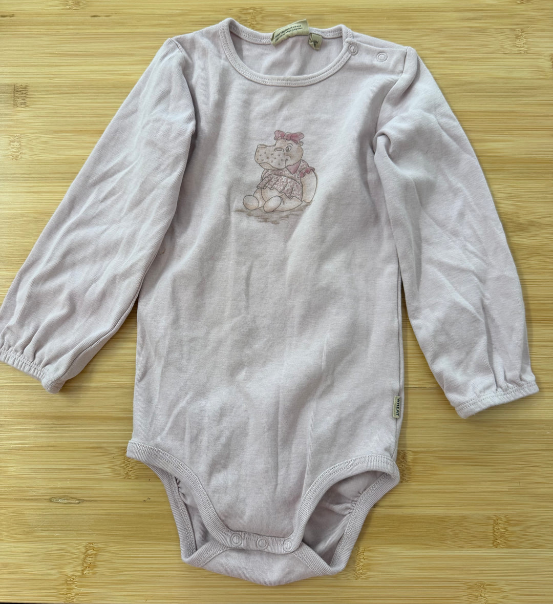 Wheat Kids Bodysuit – 18M | Lilac Hippo Print Long Sleeve