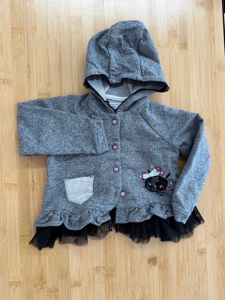 Souris Mini Grey Tulle Peplum Button-Up Sweatshirt – 24M
