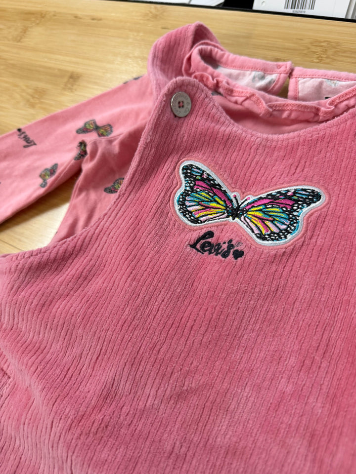 Levi's Velour Corduroy Jumpsuit & Butterfly Top Set – 2T | Light Pink