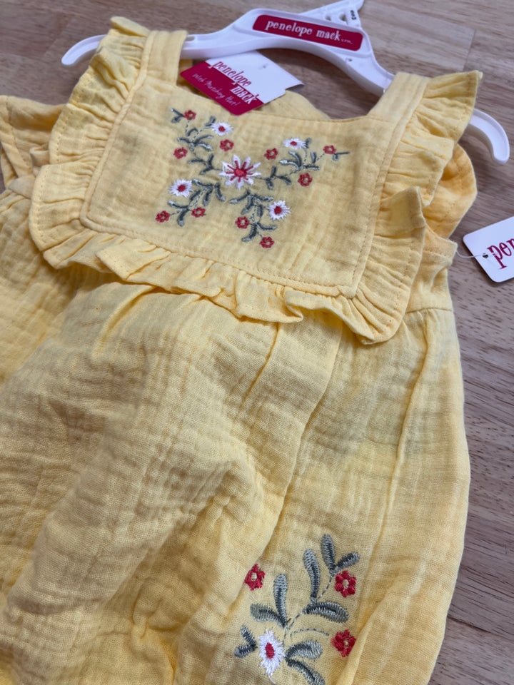 Penelope Mack 6–9M Muslin Romper & Sunhat – Yellow (NWT)