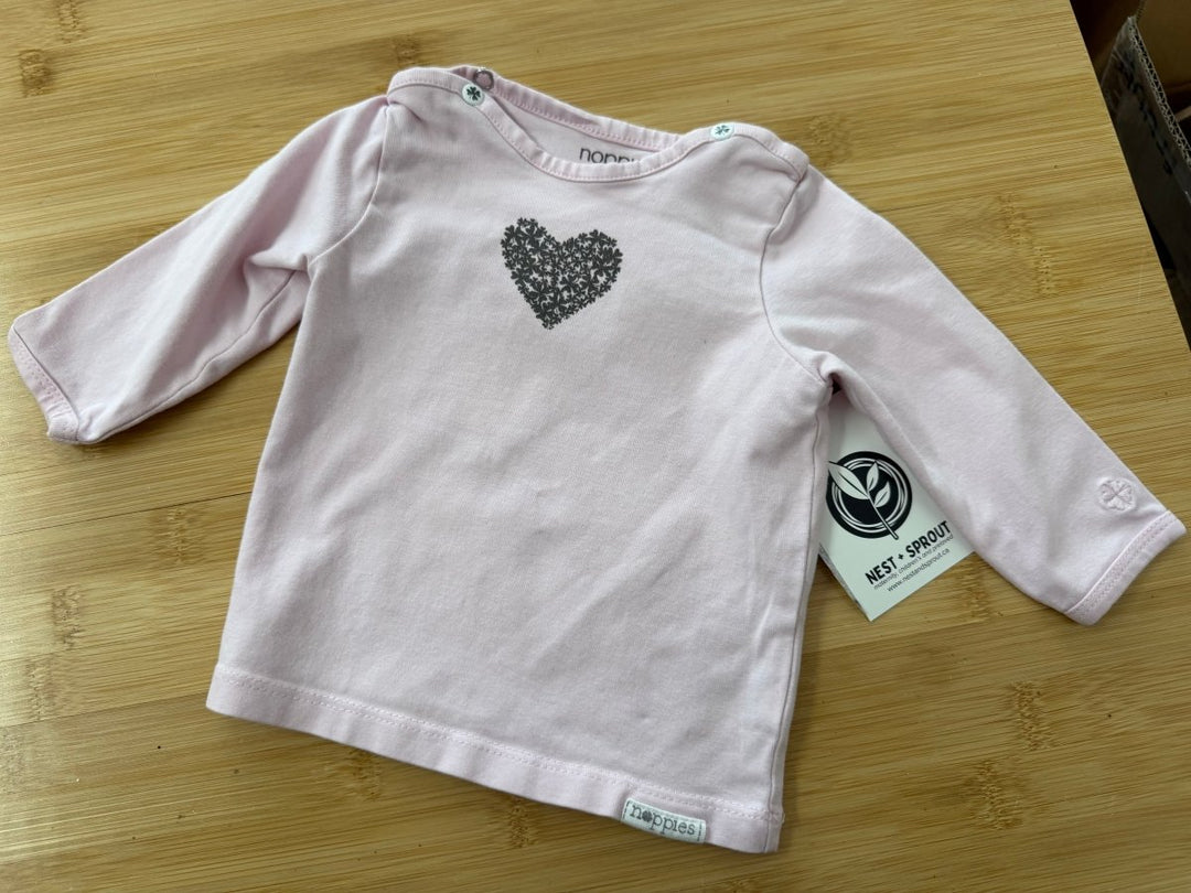 Noppies Heart Long Sleeve Shirt – 1M | Light Pink Snap Neckline - Nest and Sprout-Consignment