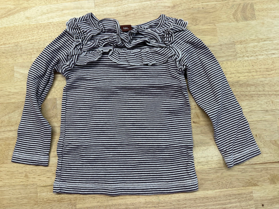 Tea Collection Eggplant Stripe Long Sleeve Ruffle Top – 2 | White
