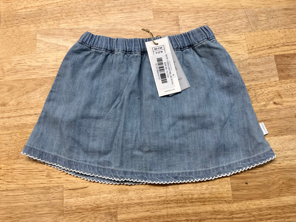 Noppies Denim Skirt – Size 9–12M (Light Blue, NWT)