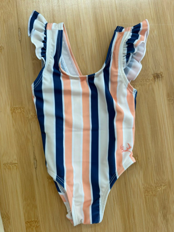 Little Buck Blue & Peach Stripe One-Piece Swimsuit – 6–12M - Nest and Sprout-Consignment