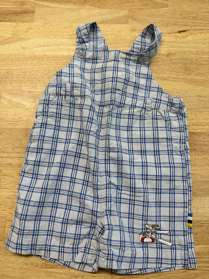 Stride Rite Short Overalls – 24M | Blue Plaid 100% Cotton Button Fasteners