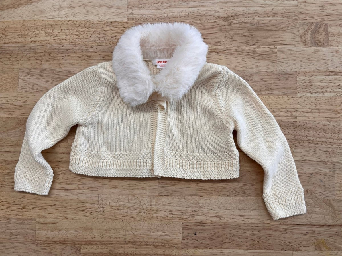 Joe Fresh Cardigan with Faux Fur Collar – Size 6–12 Months - Nest and Sprout - Consignment