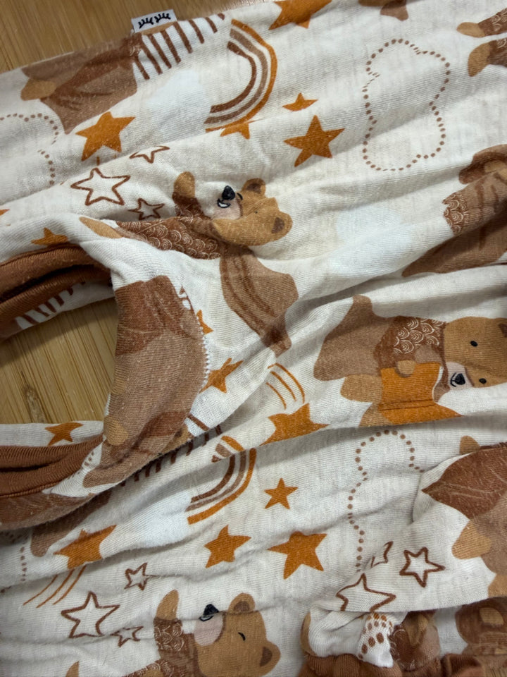 Little Sleepies Brown Bear Romper Sleeper – 12–18M | Footless Turnover Hands & Feet Crotch Zip | Play