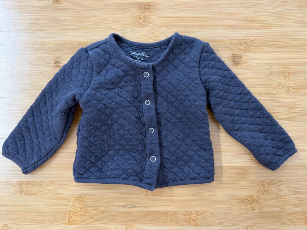 Pehr Quilted Cardigan – 0–6M | Charcoal Cotton/Polyester Blend - Nest and Sprout-Consignment