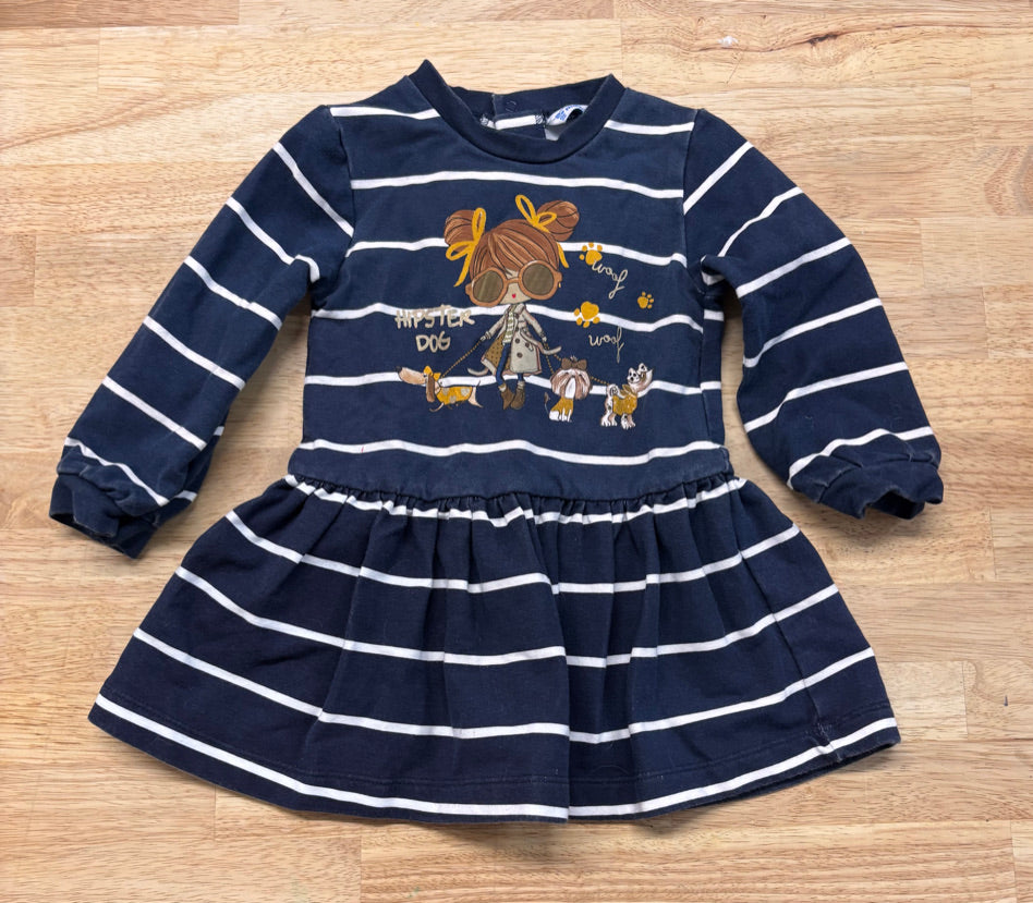 Mayoral 12M Dress - Drop Waist with Dog Graphic