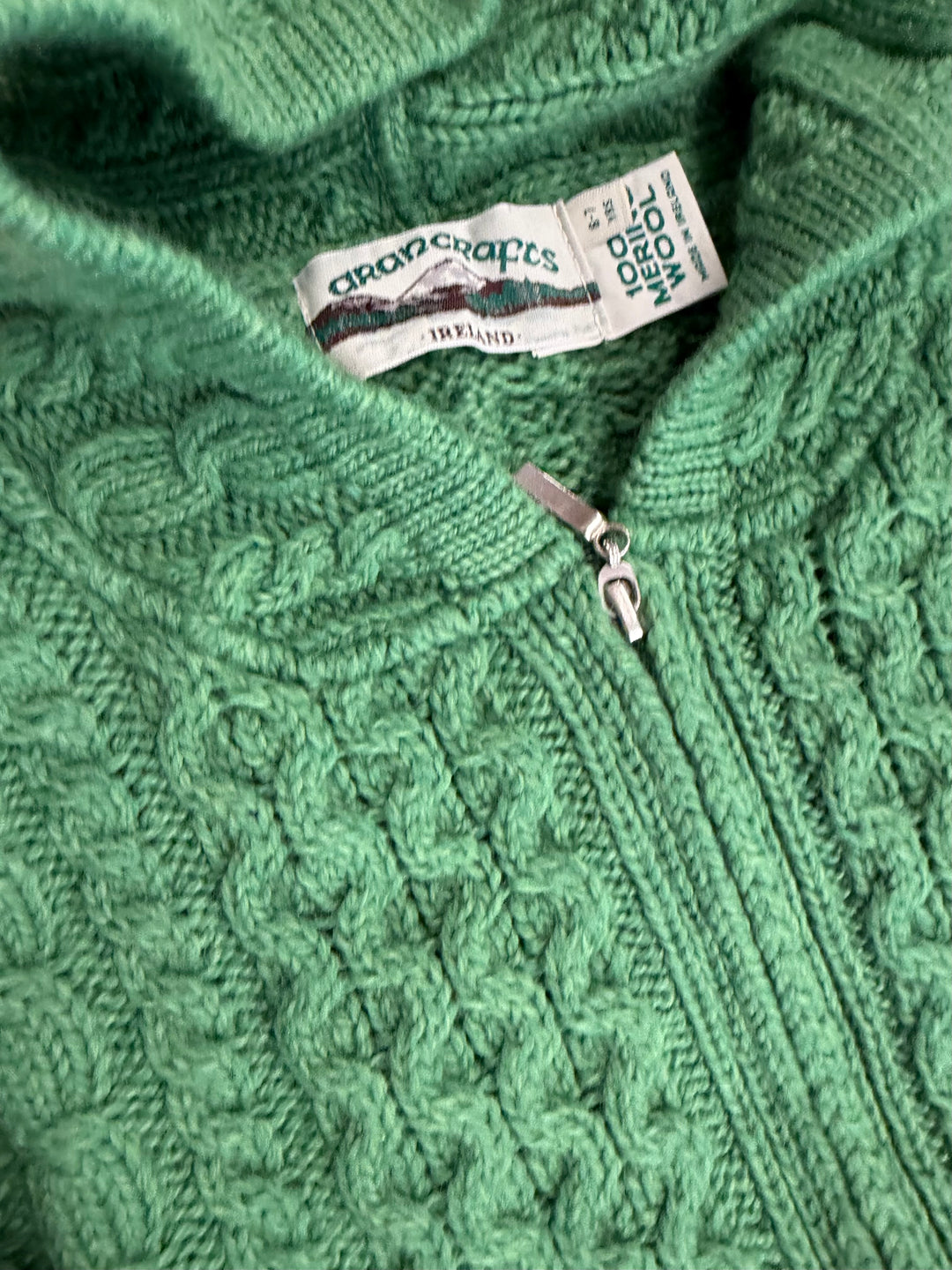 Aran Crafts Ireland Cable Knit Hooded Zip Up – 6-7 | 100% Merino Wool | Made in Ireland