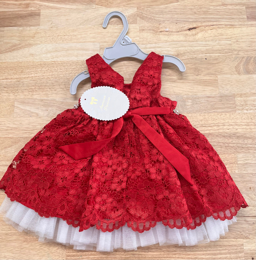 American Princess 9M Red Lace Satin Dress (NWT)