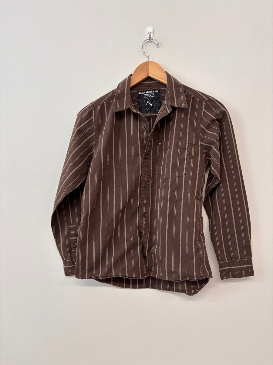 Quiksilver Youth Medium Button - Up Shirt – Brown Stripes - Nest and Sprout - Consignment