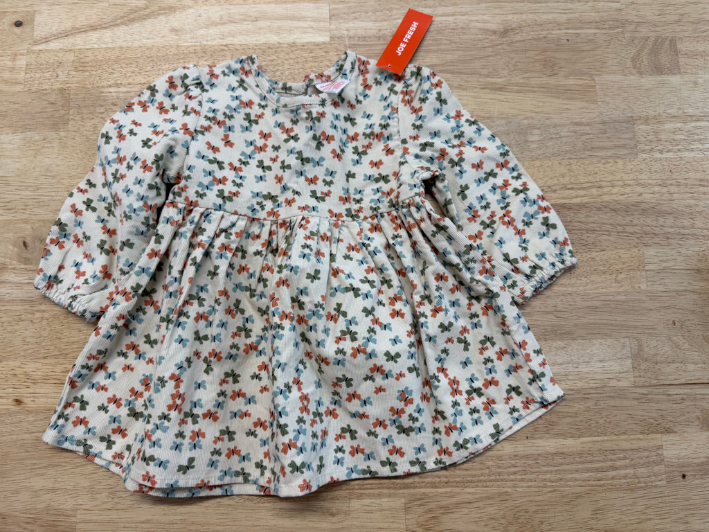 Joe Fresh Corduroy Dress – 6–12M | Cream Butterfly Allover Print | NWT
