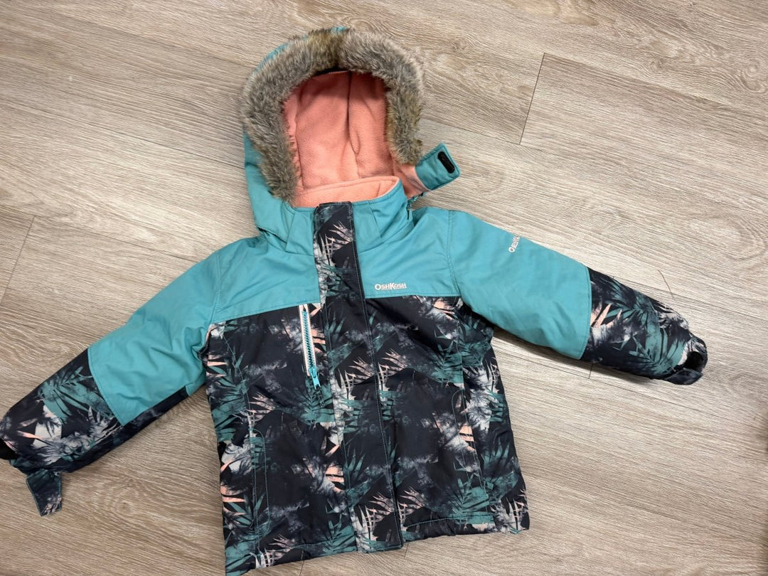 OshKosh Winter Jacket – 4 | Blue Floral | Pink Lining - Nest and Sprout-Consignment