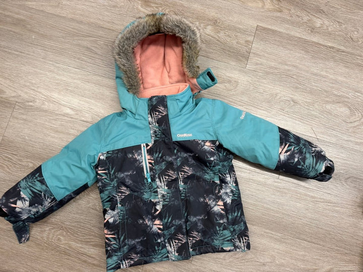 OshKosh Winter Jacket – 4 | Blue Floral | Pink Lining - Nest and Sprout-Consignment