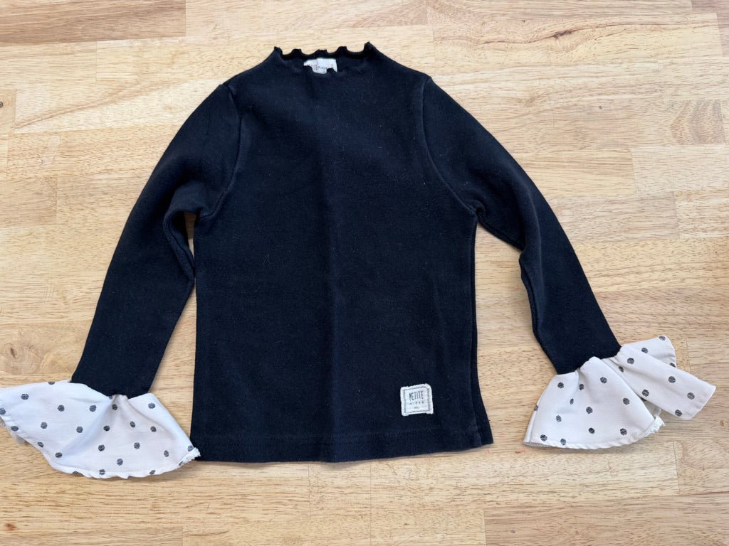 Petite Mieux Ruffle Sleeve Shirt – 110 | Black with Polka Dot Trim - Nest and Sprout - Consignment