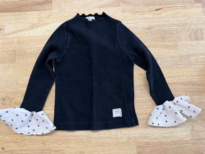 Petite Mieux Ruffle Sleeve Shirt – 110 | Black with Polka Dot Trim - Nest and Sprout - Consignment