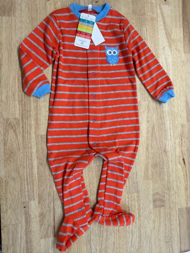 Pekkle Snap - Up Sleeper – 9M | Red & Grey Stripe Blue Owl | NWT - Nest and Sprout - Consignment
