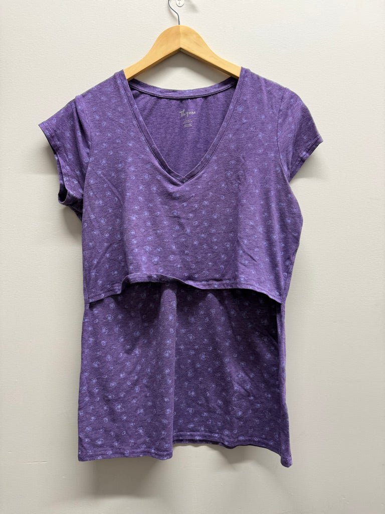 Thyme Maternity Nursing Top – L | Purple Print Lift-Up Access | Play - Nest and Sprout-Consignment