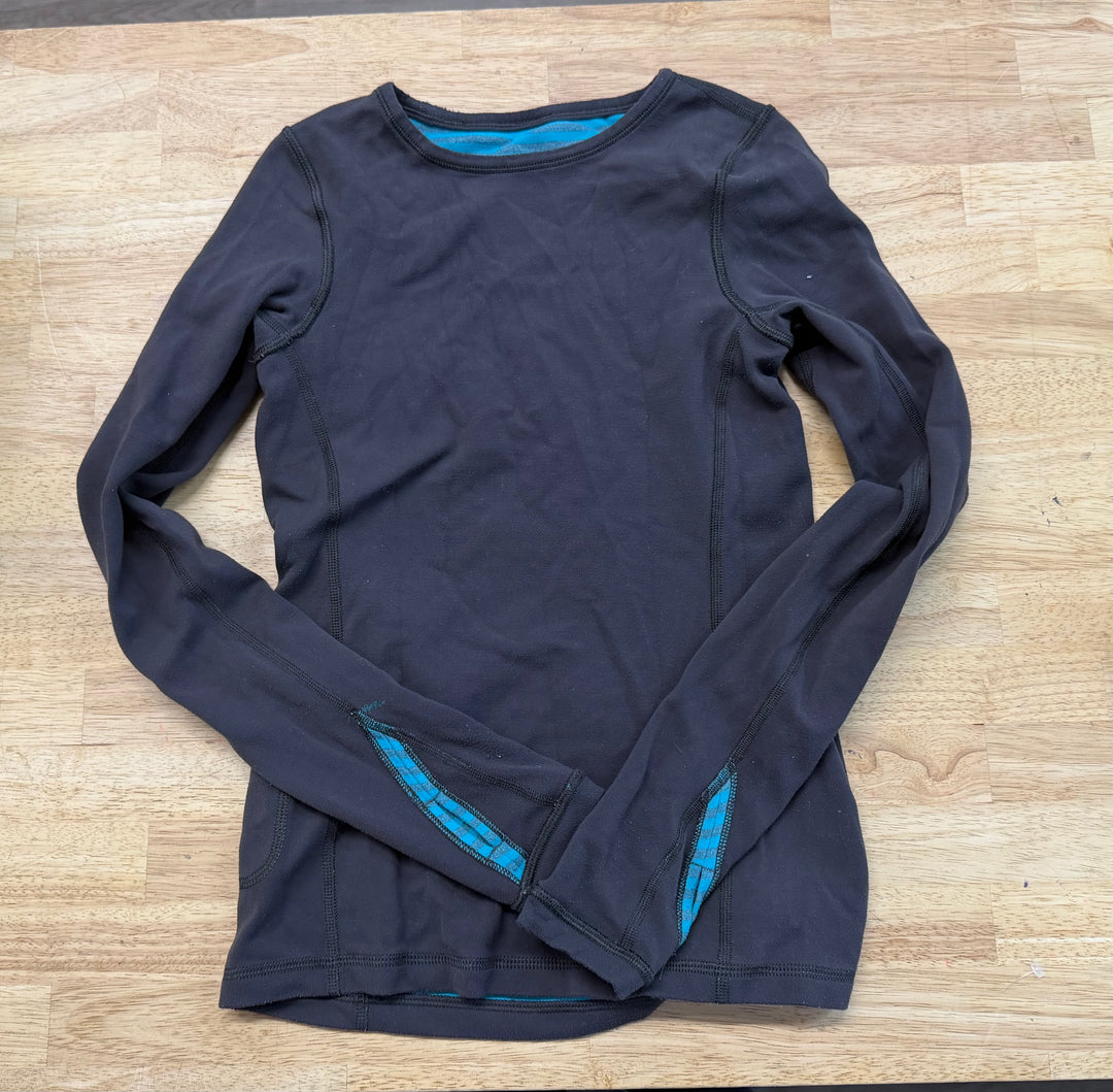 Ivivva Reversible Long Sleeve Top – 10 | Charcoal & Blue Stripe | Play