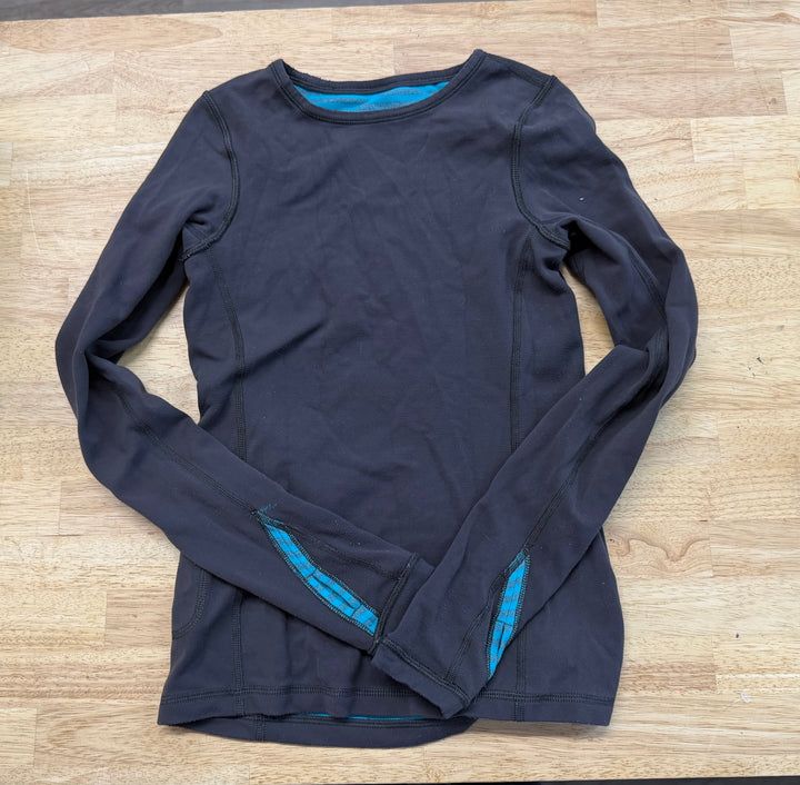 Ivivva Reversible Long Sleeve Top – 10 | Charcoal & Blue Stripe | Play