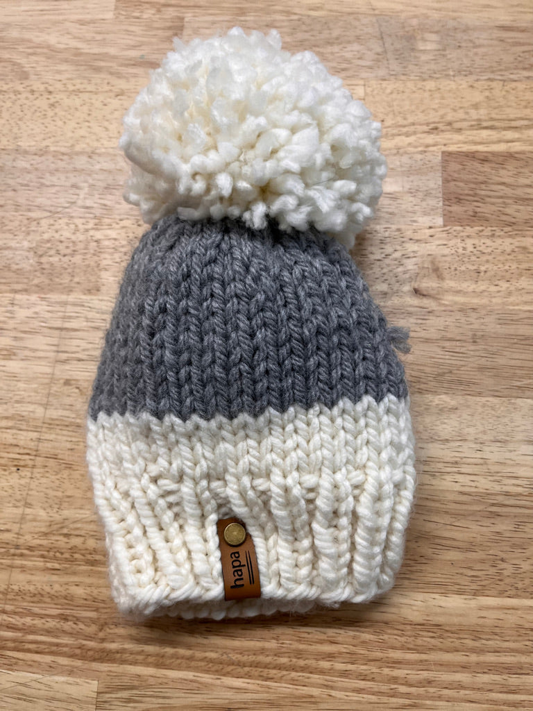 Hapa Knit Hat – Infant/Toddler (Cream/Grey with Pom)