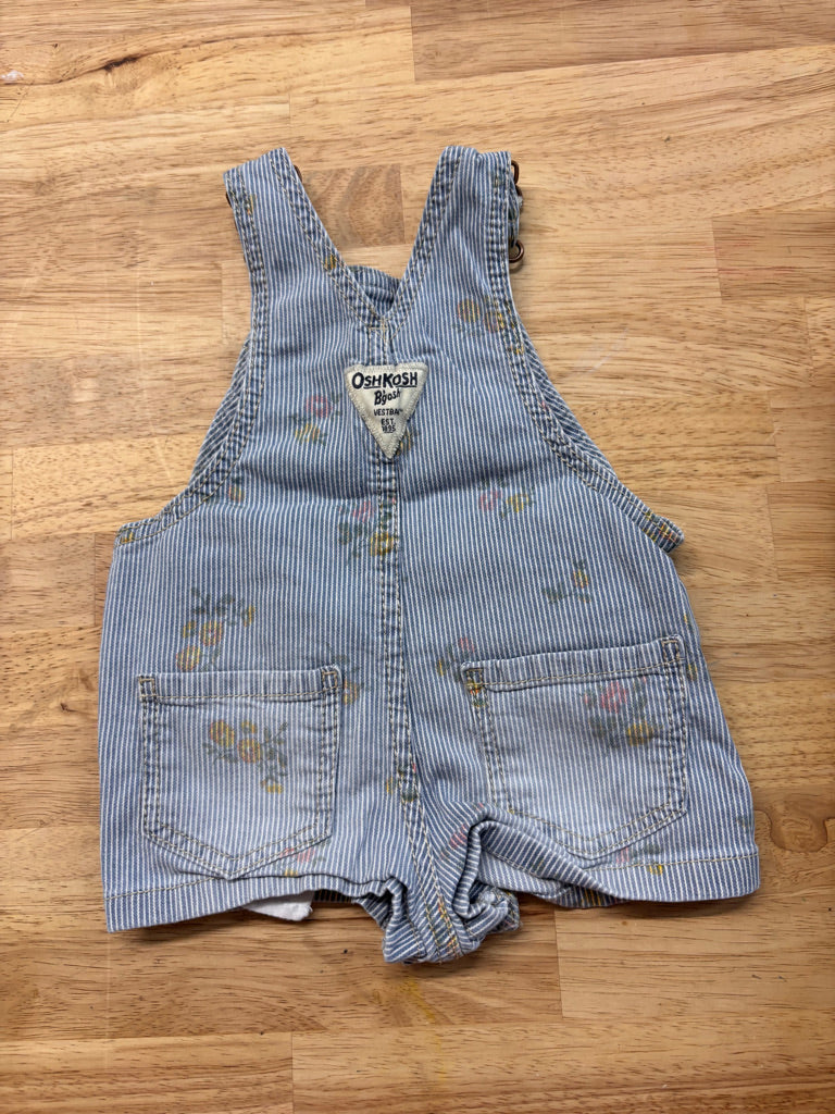 OshKosh 6M Denim Overalls – Floral Pinstripe