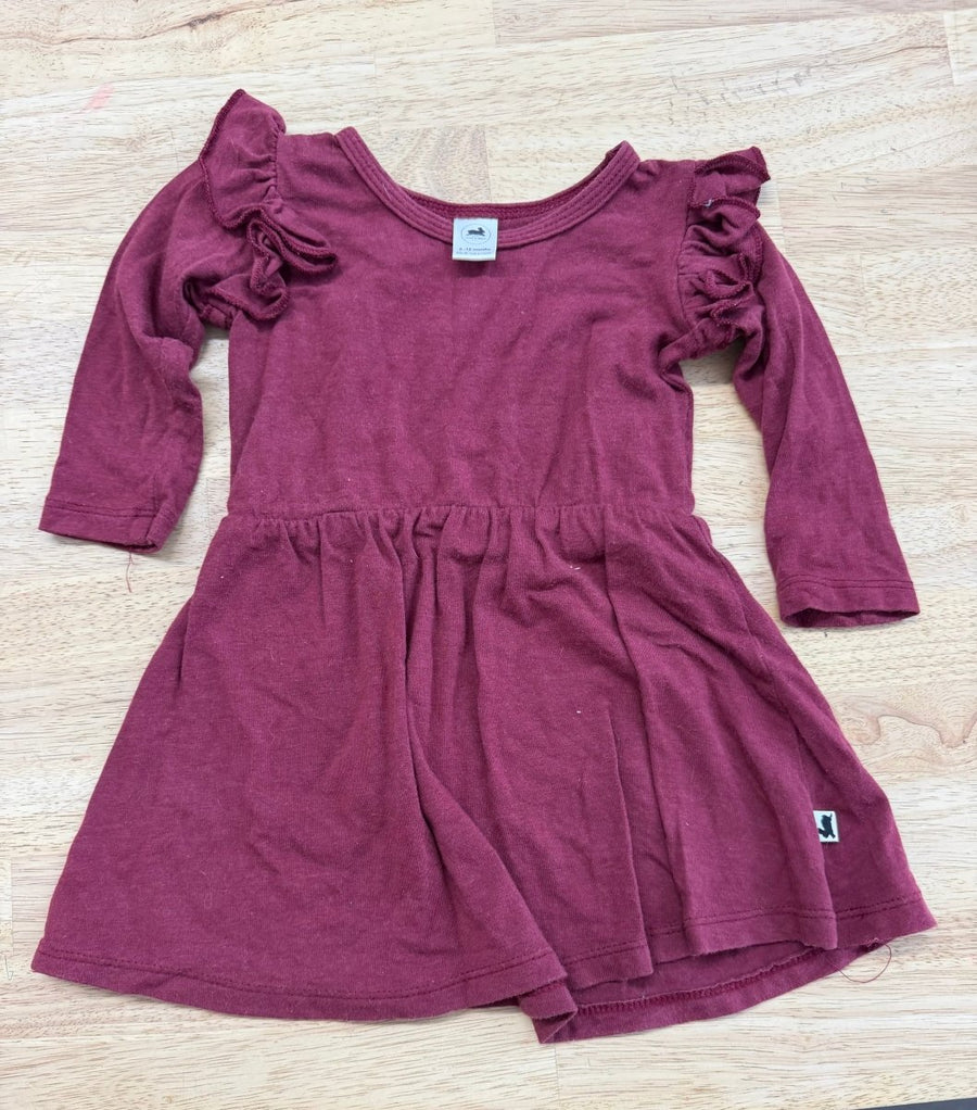 Little & Lively Burgundy Ruffle Cap Sleeve Dress – 6–12M | Long Sleeve - Nest and Sprout-Consignment