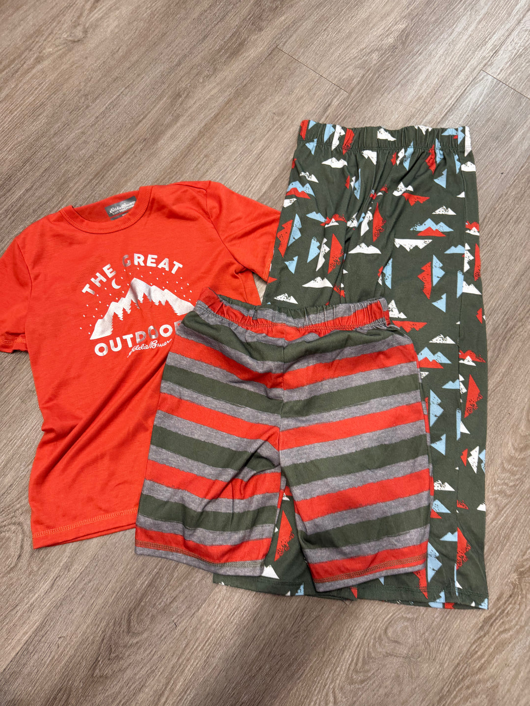 Eddie Bauer Three-Piece PJ Set – 7/8 | Forest Green & Orange