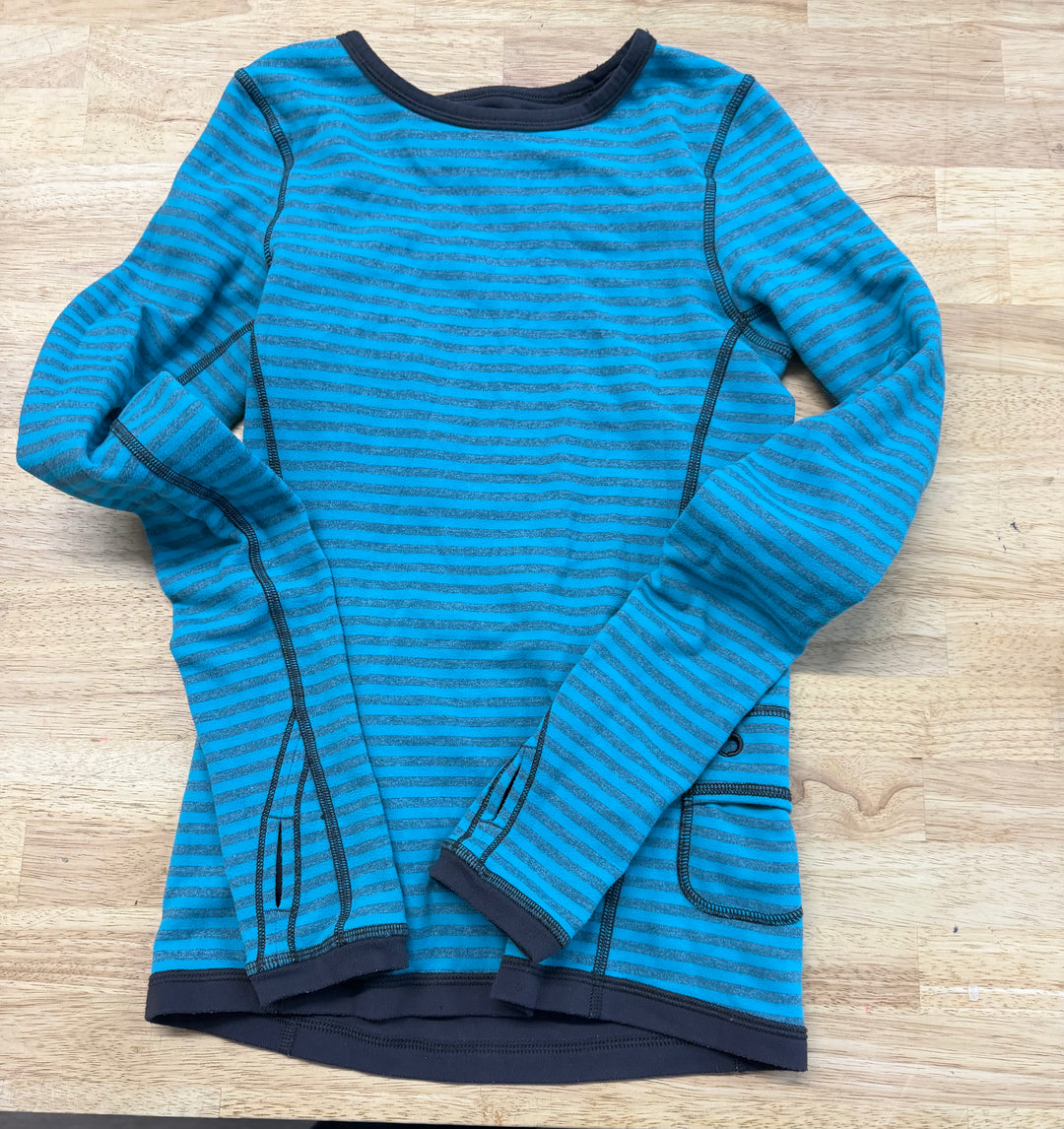 Ivivva Reversible Long Sleeve Top – 10 | Charcoal & Blue Stripe | Play