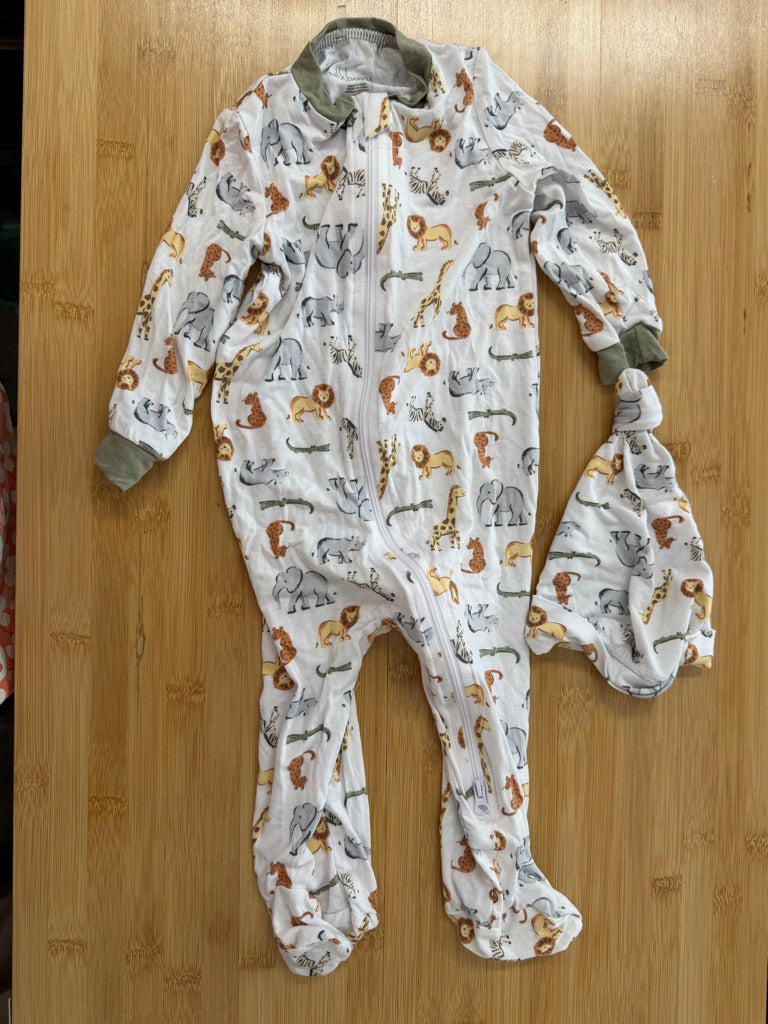 Milkberry Safari Bamboo Footed Sleeper & Hat – 6–9M