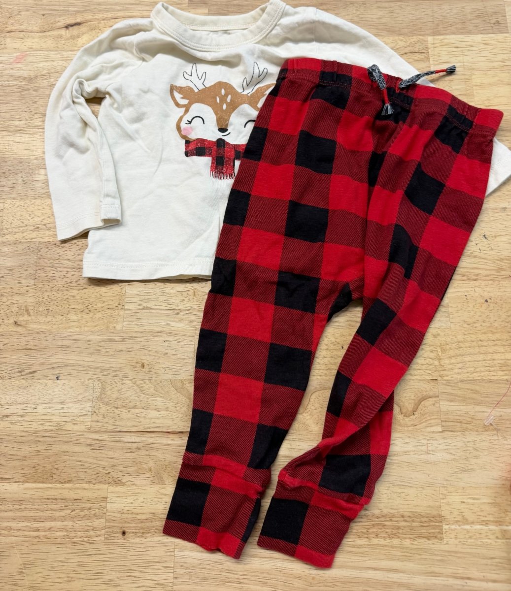 Joe Fresh Reindeer Shirt and Plaid Legging Set – 12-18 Months | Cream | Buffalo Plaid - Nest and Sprout-Consignment