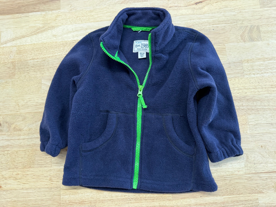 The Children’s Place Fleece Jacket Navy Green Zip | Size 18–24M