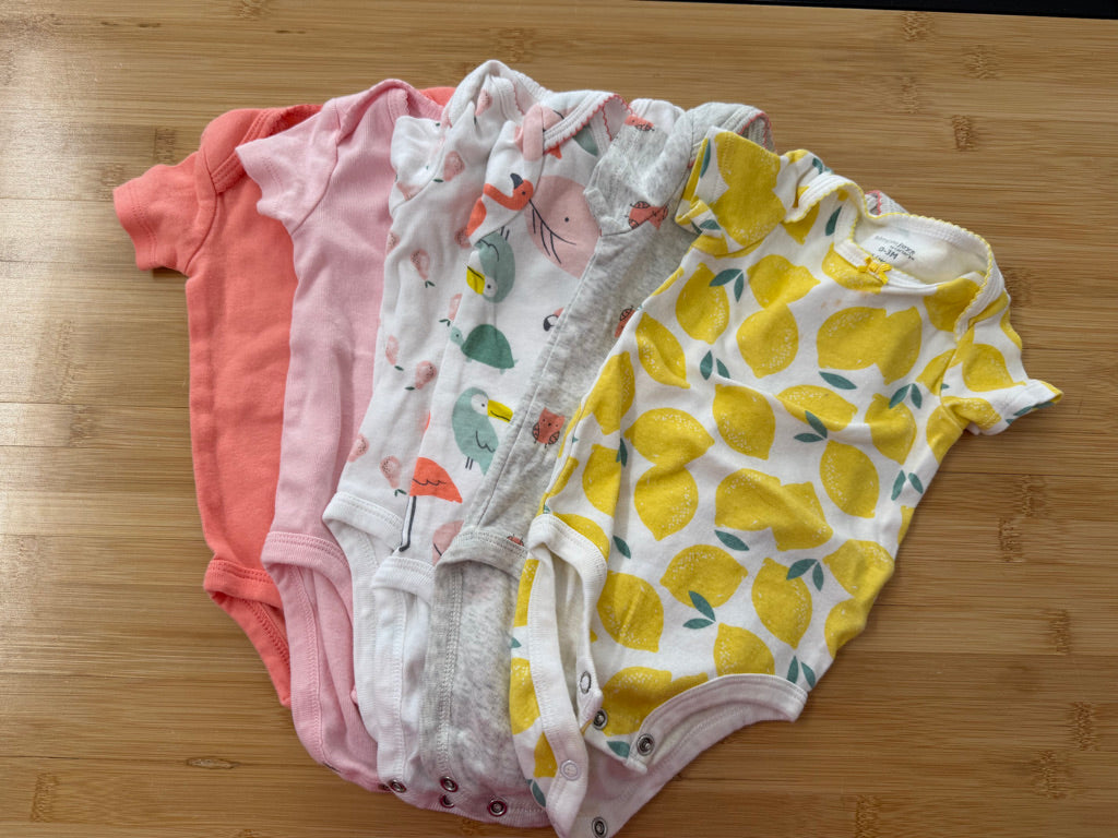 Simple Joys by Carter's Bodysuit Set of 6 – 2M | Peach Fruit Ruffle Girl