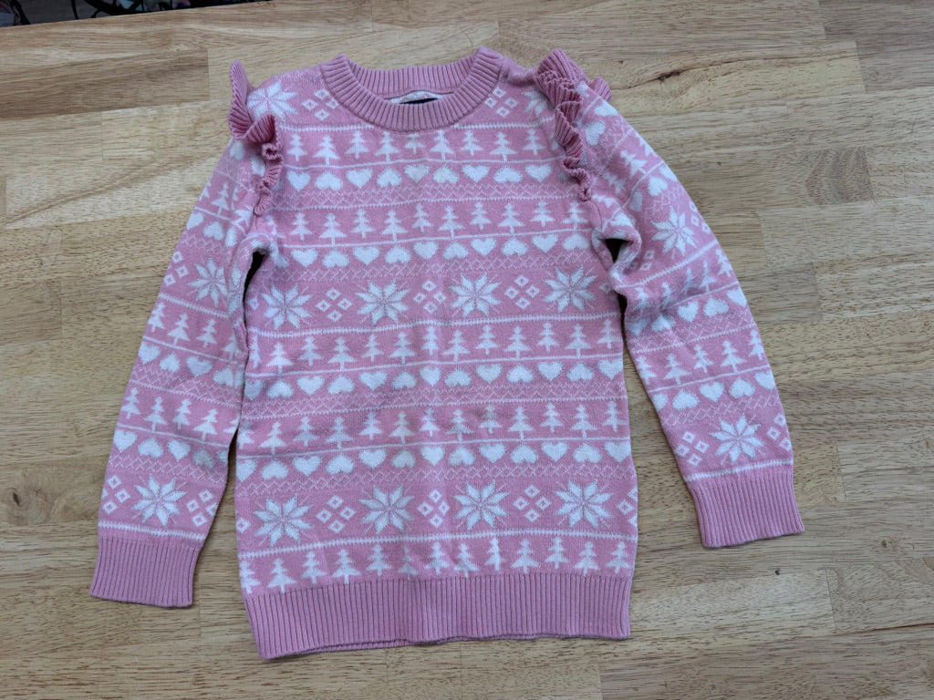 Andy & Evan Knit Sweater Dress – 2T | Pink and White | Ruffle Sleeves
