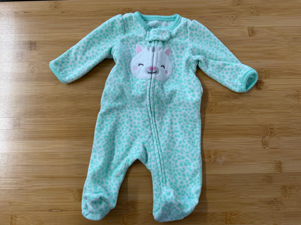 Simple Joys by Carter's Sleeper – Newborn | Mint Green Leopard Print with Cap One-Way Zip