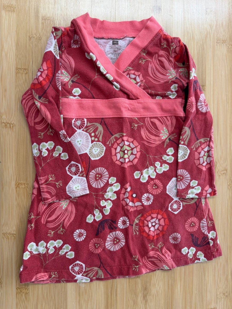 Tea Collection Dress – 3 | Red Cross Wrap Long Sleeve - Nest and Sprout-Consignment